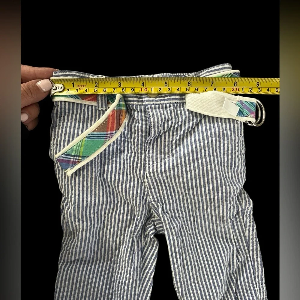 Ralph Lauren Pants Baby Blue White SeerSucker Pants Pastel Belt Sz 6 Mo Months